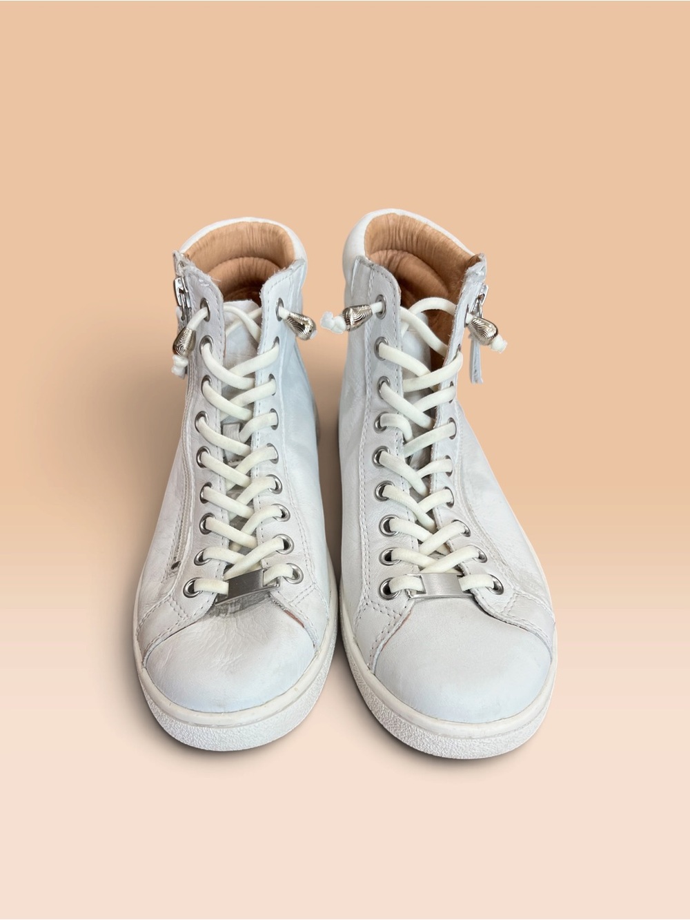 UGG Olive White Leather High Top Zip Sneakers Women's Size 8